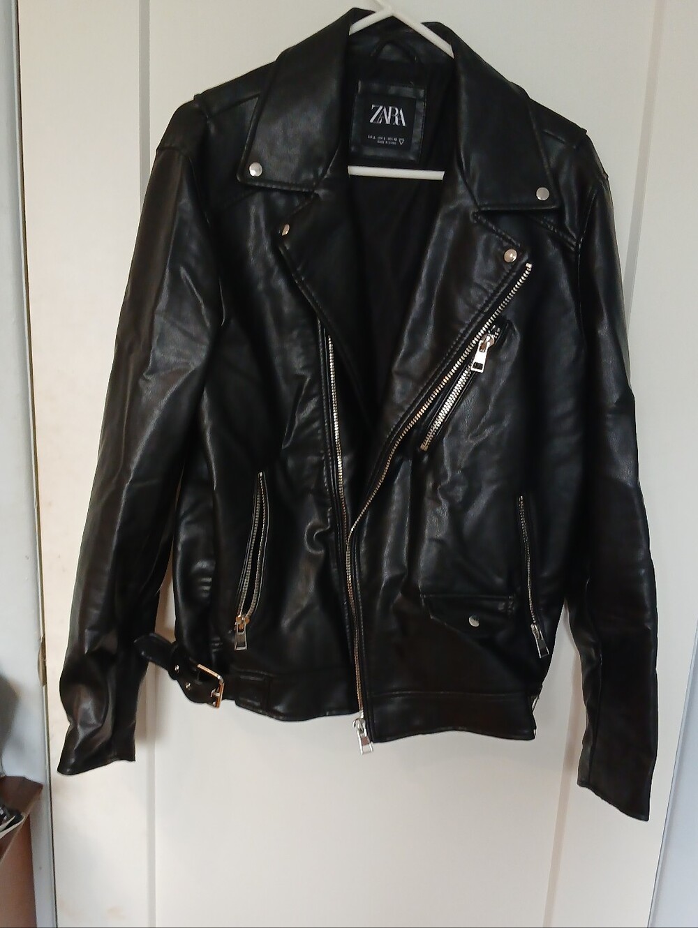 ZARA Black Faux Leather Moto Jacket with Silver Hardware